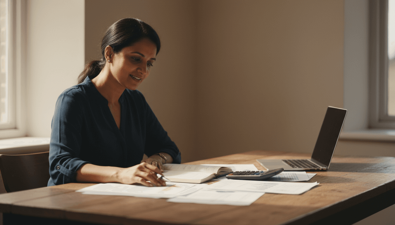 Professional accountant reviewing financial documents at desk