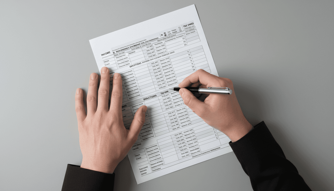 Close-up of hands documenting financial information