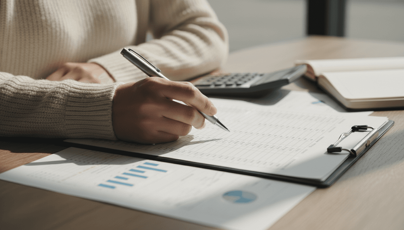 Professional reviewing financial documents at a desk